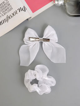 Цена за 6 шт. Набор для волос «Школьница», резинка 10 см, зажим 9 см, классик объём, белый