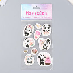 Наклейка картон 2 слоя Цветочные панды 17х12 см - Simaland фото 4