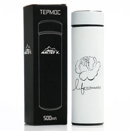 Термос Жизнь прекрасна, 500 мл, с ситечком, с датчиком температуры