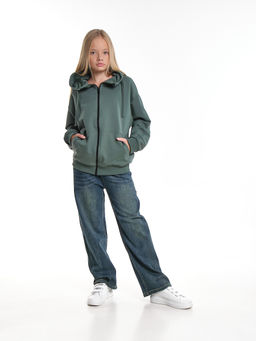 Толстовка на молнии с капюшоном 22-7653 хаки - Mini maxi фото 8