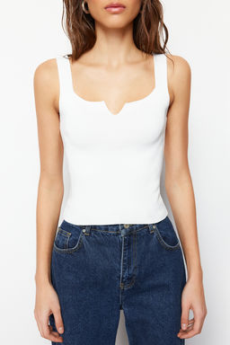 Ekru Crop Basic Top Triko Bluz TWOSS24BZ00269 - Trendyolmilla фото 4