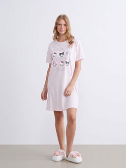 Bisiklet Yaka Bask?l? Kad?n Gecelik