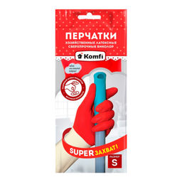 Перчатки латексные хоз. сверхпрочные "Komfi" "Биколор" двухцветные S