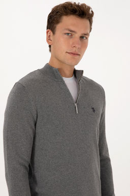 Erkek Slim Fit Yar_m Fermuarl_ Gri Melanj Basic Kazak - U.s. polo assn фото 2