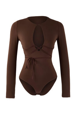 Kahverengi Duz V Yaka Uzun Orme Sandy Body TPRAW26BD00028