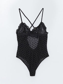 V Yaka Kalp Desenli Ask?l? Kad?n Bodysuit