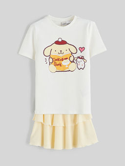 Bisiklet Yaka Pompompurin Bask?l? K?z ?ocuk Ti??rt ve Etek