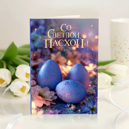 Открытка 4 шоколадки "Со Светлой Пасхой (сиреневые яйца)"
