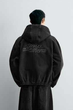 CAZADORA DENIM BORDADO CAPUCHA / Carb?n - Zara фото 3