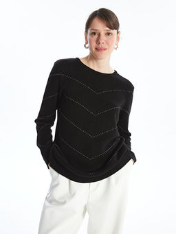 Bisiklet Yaka Desenli Uzun Kollu Kad?n Triko Kazak