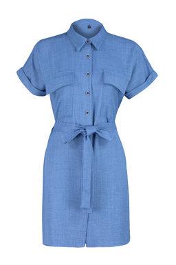 Indigo Kusakl? Cep Detayl? Mini Dokuma Gomlek Elbise TWOSS24EL00350 - Trendyolmilla фото 8