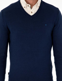 A__k Lacivert Slim Fit V Yaka Basic Triko Kazak - Pierre cardin фото 6