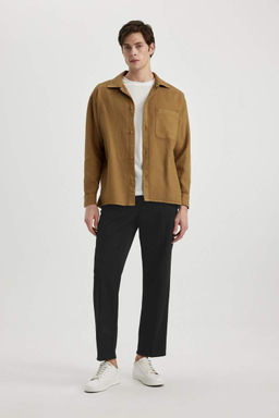 Хлопковая рубашка с длинными рукавами и воротником-поло оверсайз - Defacto фото 6