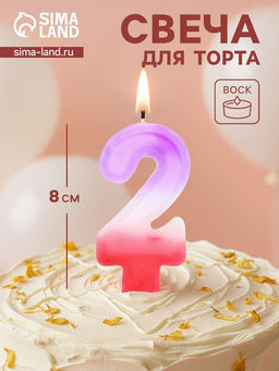 Цена за 10 шт. Свеча цифра для торта «2», 8×3.75×1 см