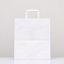 Цена за 25 шт. Пакет крафт без печати, белый, плоская ручка 28×15×32 см