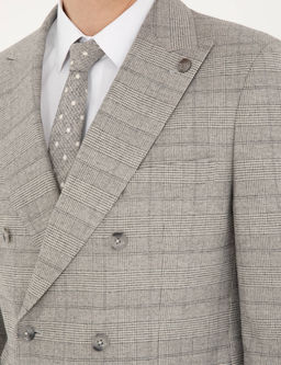 Gri Extra Slim Fit Ekose Kruvaze Tak_m Elbise