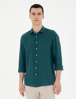Рубашка Pierre Cardin Regular Fit изумрудная льняная