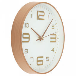 Часы настенные "Импульс" д24,5см, h4см, мягкий ход, циферблат белый; цифры арабские, золотой; корпус пластик, бежевый "под дерево"; в коробке (Китай)