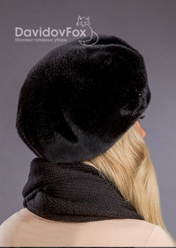 Шапка Берет экомех с украшением блэк