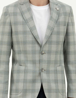 A__k Ye_il Slim Fit %100 Y_n Ekose Ceket