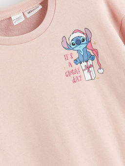 Bisiklet Yaka Lilo ve Stitch Bask?l? K?z ?ocuk Sweatshirt