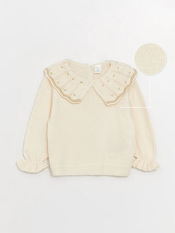 Bebe Yaka Uzun Kollu Kendinden Desenli K?z Bebek Triko Kazak