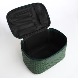 Косметичка-сундук L-б/н , 21*13*13, отд на молнии, рогожка, зеленый - Simaland фото 3