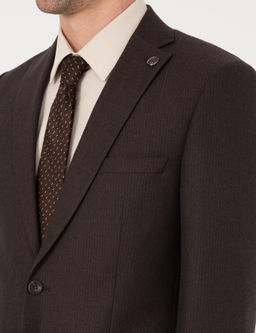 Kahverengi Slim Fit _izgili Tak_m Elbise