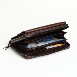 Портмоне мужское на молнии, 5 отделений, коричневое
