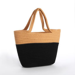 Сумка женская плетёная без застёжки, цвет чёрный/бежевый - Simaland фото 3