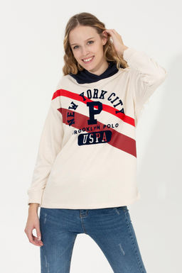 Kad_n Ekru Kap__onlu Sweatshirt