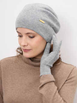 Шапка кашемировая двойная с узором UL серо-голубая