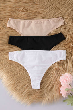 TRENDYOLMILLA Siyah-Beyaz-Ten 3lu Paket Pamuklu Tanga Orme Kulot THMSS21KU0135  фото 80