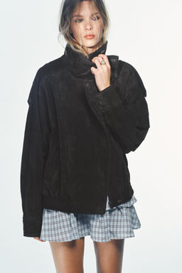 100% SUEDE LEATHER BIKER JACKET WITH COVERED BUTTONS - Zara фото 21