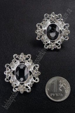 Серединка ювелирная (2 шт) SF-5794, серебро/черный №6