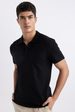 Slim Fit Dar Kesim K?sa Kollu Pamuklu Basic Duz Polo Tisort