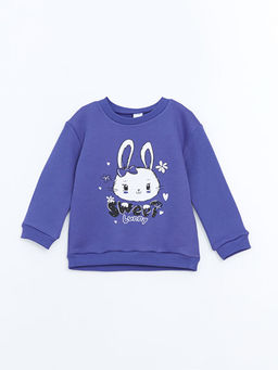 Bisiklet Yaka Bask?l? Kal?n K?z ?ocuk Sweatshirt