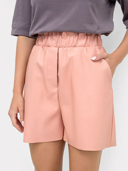 Расширенные шорты кораллового цвета из экокожи коралл 132306 - Mark formelle фото 2