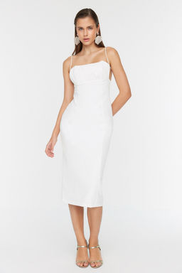 Trendyolmilla Bridal Ekru Yaka Detayl? Dokuma Abiye Gece Elbise TPRSS22EL3197  фото 11