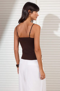 Kahverengi Kontrast Dantel Garnili Ask?l? Triko Bluz TWOSS26BZ00501 - Trendyolmilla фото 4