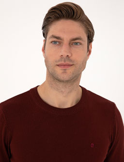 Bordo Slim Fit Bisiklet Yaka Basic Triko Kazak - Pierre cardin фото 2