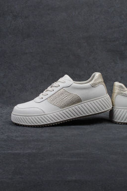 03-A1018-2 LT. BEIGE/GOLD Кроссовки женские (натуральная кожа)