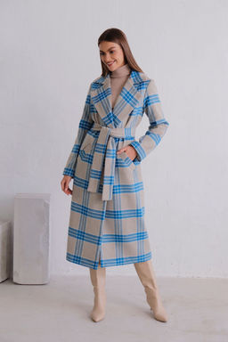 8395 Удлинённое пальто Hilton серо-голубое в клетку - Martichelli фото 11