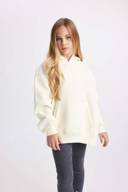 Толстовка оверсайз для девочек с капюшоном и мягкой ворсистой подкладкой