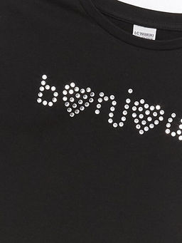 Bisiklet Yaka Ta? Bask?l? K?sa Kollu K?z ?ocuk Ti??rt - Waikiki фото 3