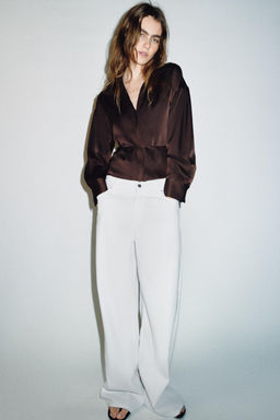 BLUSA SATINADA CINTUR?N / Marr?n - Zara фото 8