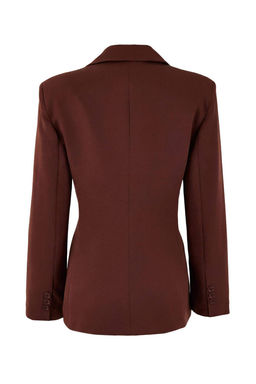 Koyu Kahverengi Fitted/Vucuda Oturan Tek Dugme Dokuma Astarl? Vatkal? Blazer Ceket TWOSS26BC00001 - Trendyolmilla фото 2