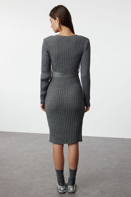 Antrasit Mini Triko Kemerli Elbise TWOAW23EL00444