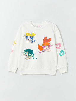 Bisiklet Yaka Powerpuff Girls Bask?l? Uzun Kollu K?z ?ocuk Sweatshirt