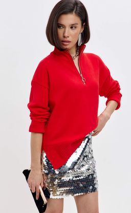 Джемпер женский с воротником на молнии FW-3519 красный - Fine joyce фото 5